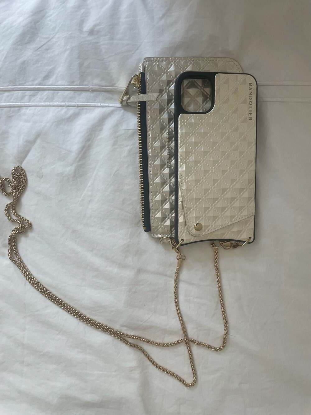 Bandolier Sheila Crossbody iPhone Case with Pouch in Creme and Gold